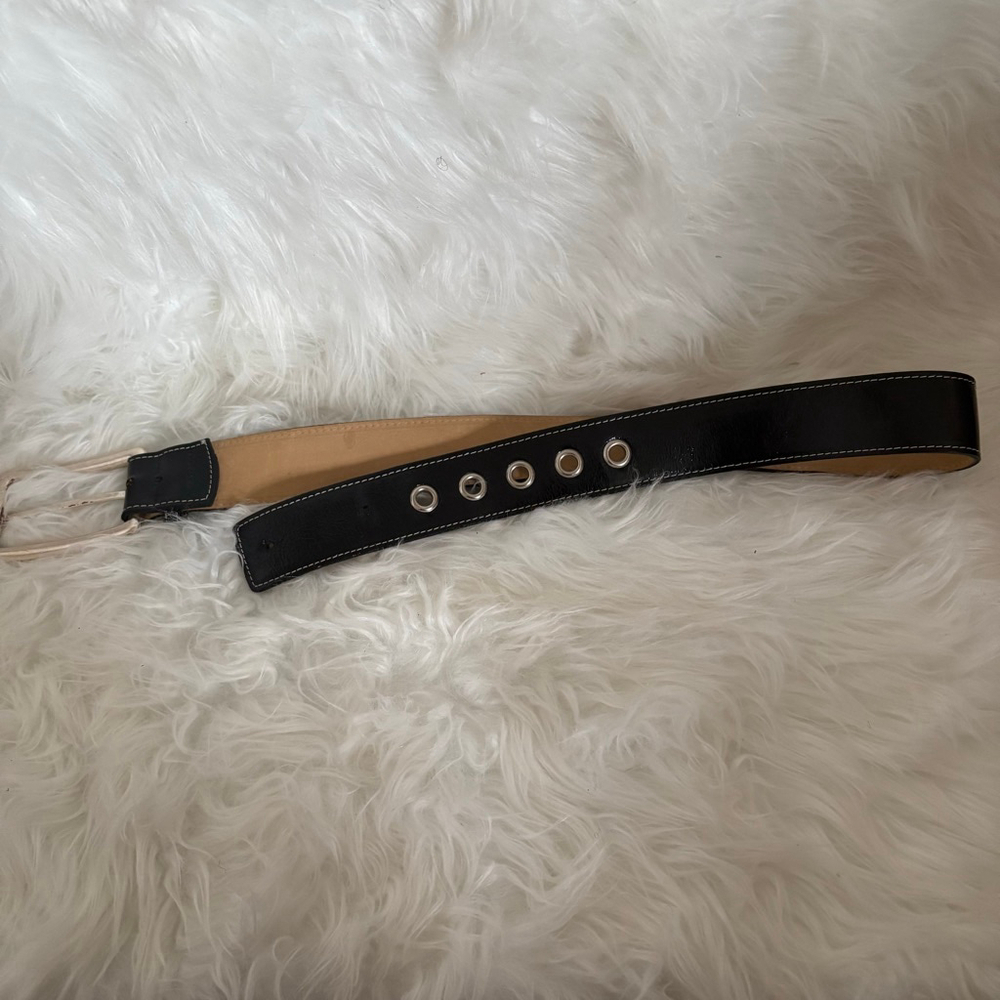 Women's DKNY Small Black White Stitch Leather Glazed Calf Belt Small - Picture 4 of 16